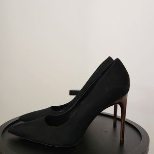 ZARA Black Suede Pumps with Leopard print heel